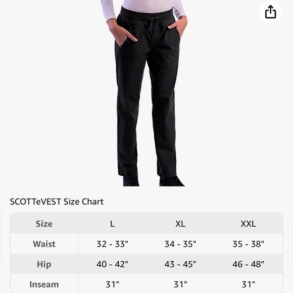 ScotteVest MARGAUX CARGAUX EVERYDAY PANT MCEVP Black Sz XL New 7 Hidden Pockets - Picture 7 of 15